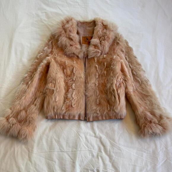 Pink real rabbit fur zip up jacket - Picture 5 of 5